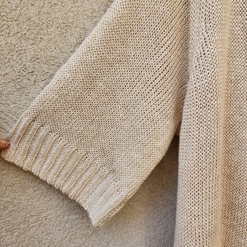 CHICO'S Women's Cardigan Beige Extra Large Linen Loose Knit Minimalist - Picture 4 of 8
